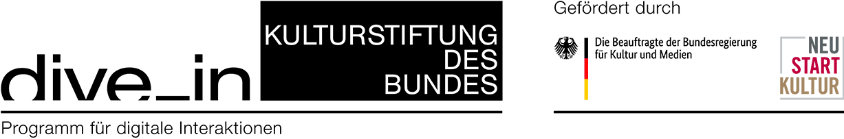 Logo der Franckeschen Stiftungen, Logo dive in. Programm für digitale Interaktionen, Logo Programm NEUSTART KULTUR
